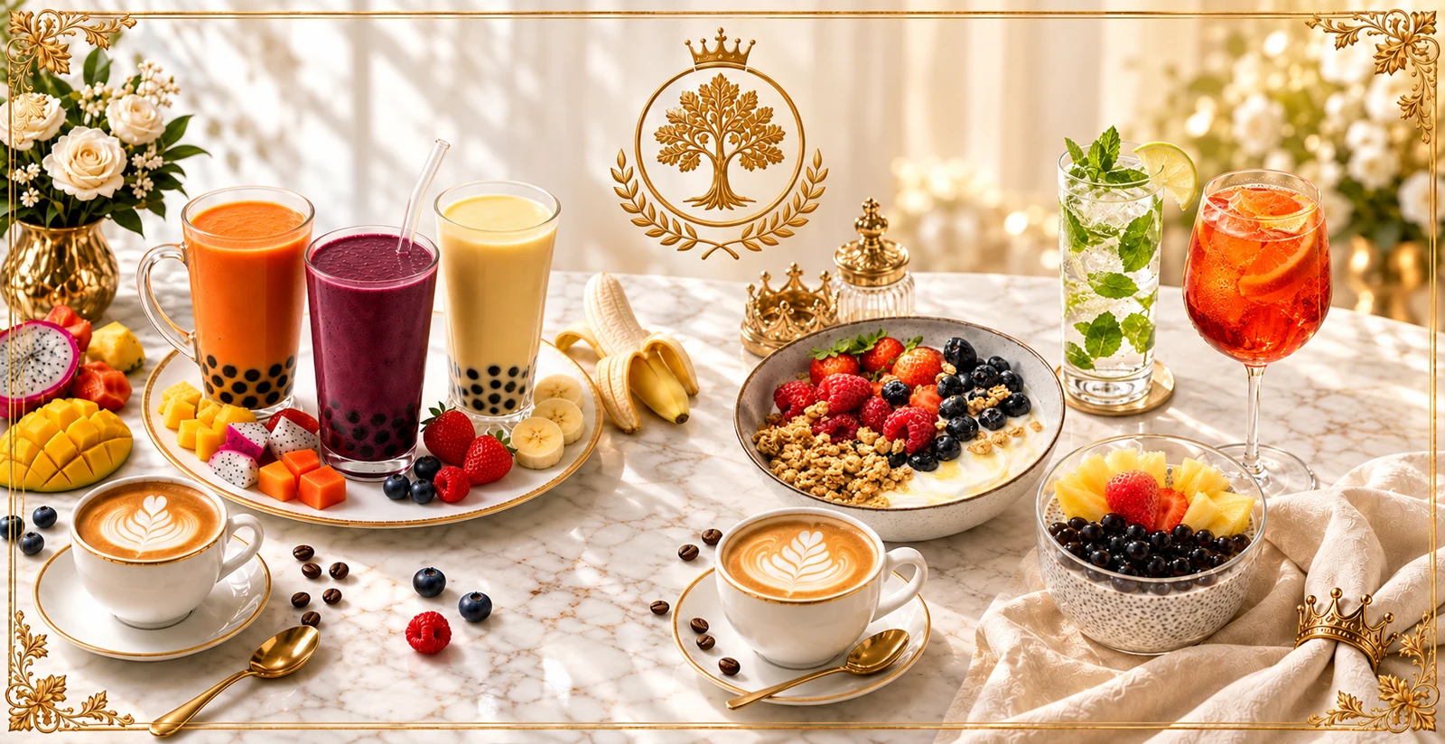 Smoothies, coffee and fruit bowls promotional artwork